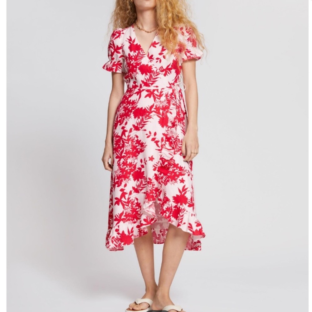 & Other Stories Floral Linen Wrap Dress - 6